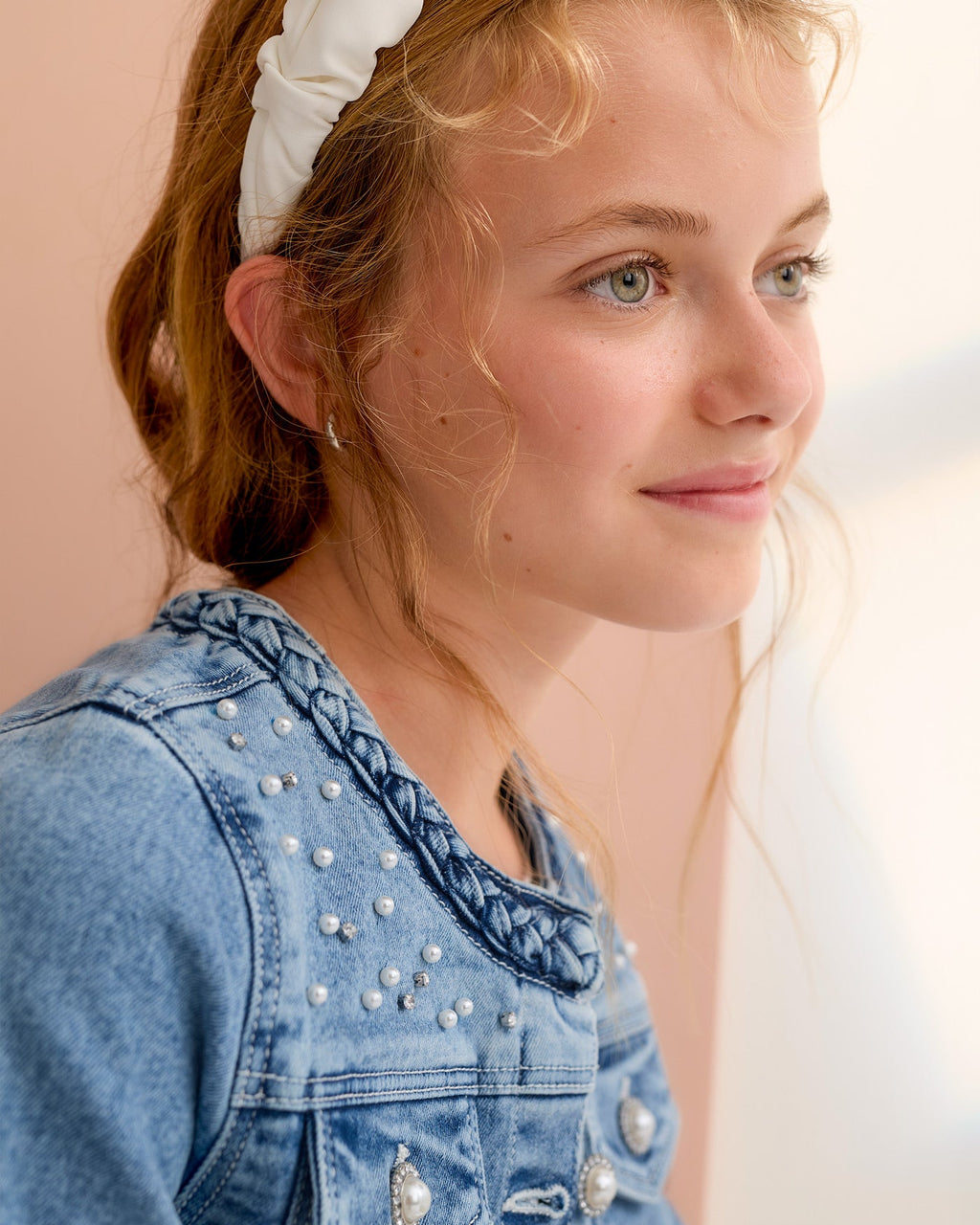 Abel & Lula Girls Denim Jacket With Pearls_ 5307