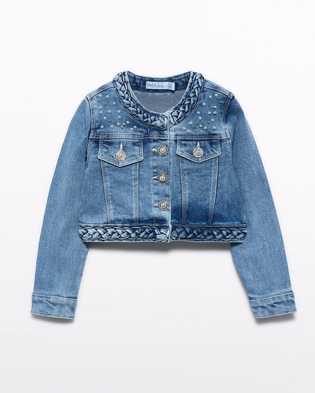 Abel & Lula Girls Denim Jacket With Pearls_ 5307
