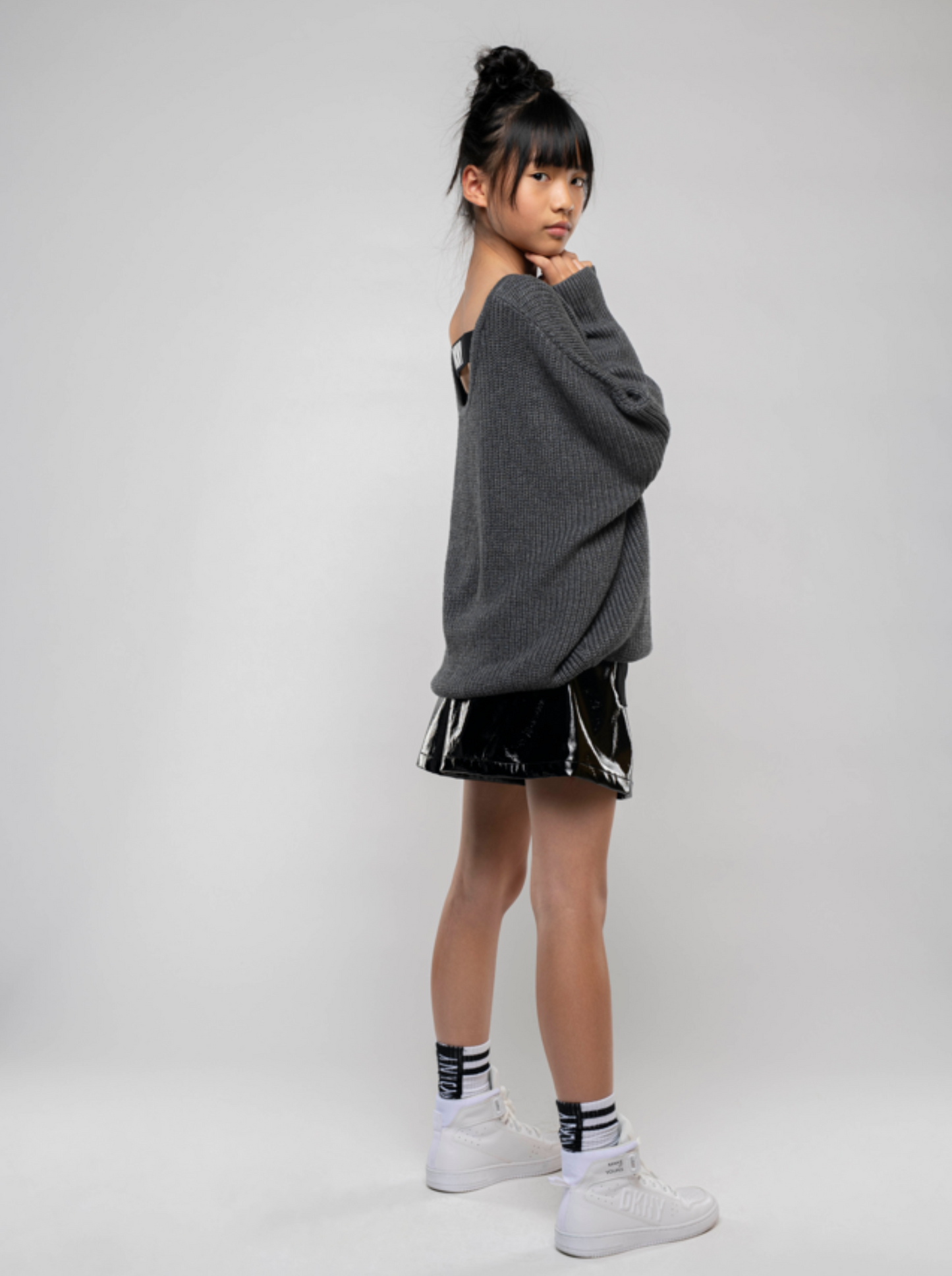 DKNY Junior Grey Knit Sweater Top _D35T11-A64