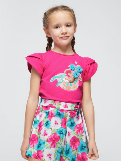 Mayoral Mini Fuchsia Floral Sateen Skort_ 3907-59