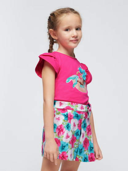 Mayoral Mini Fuchsia Floral Sateen Skort_ 3907-59