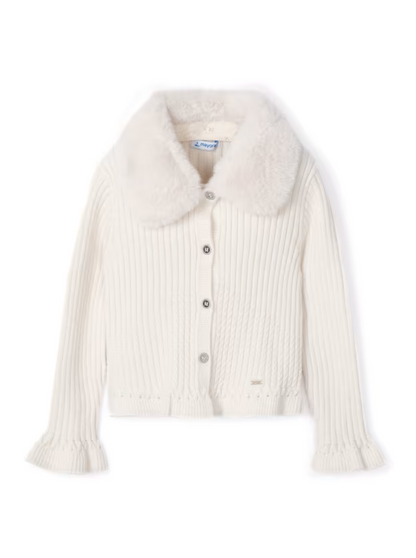 Girls Faux Fur Collar Bolero Cardigan