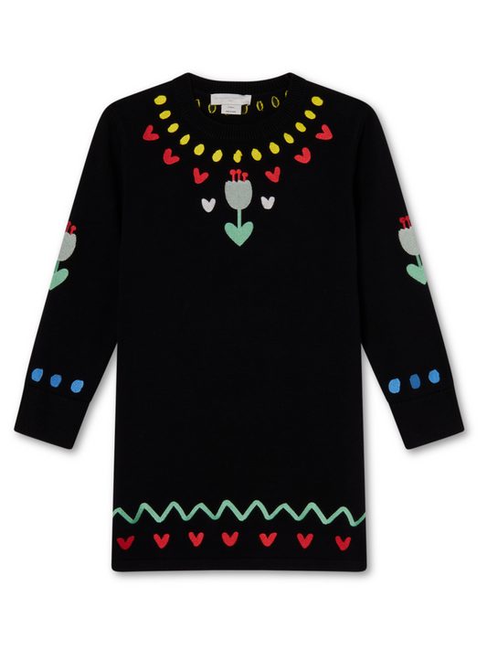 Stella McCartney Black Graphic Flowers Embroidery Knit Dress