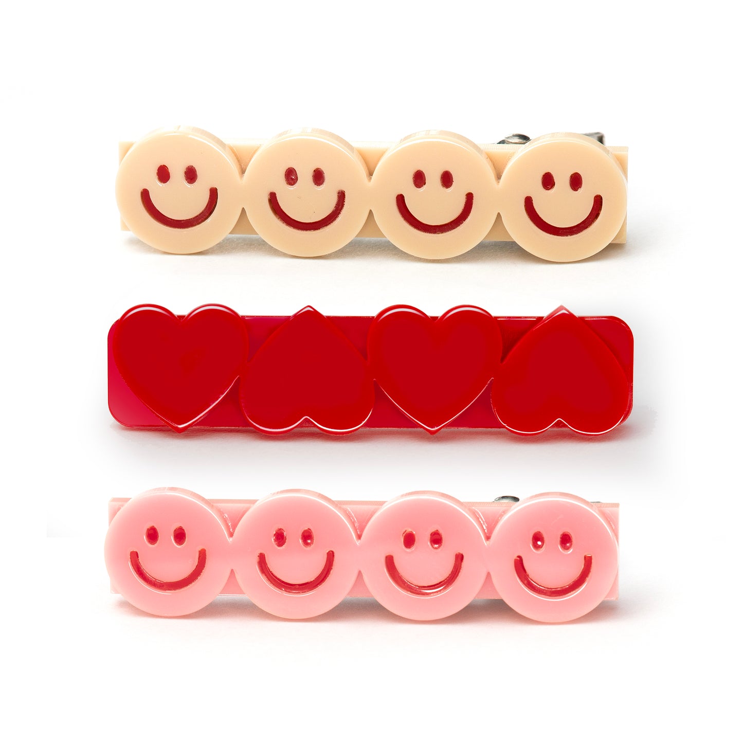 LR-Happy Faces Hearts Pink Hairclips Set of 3