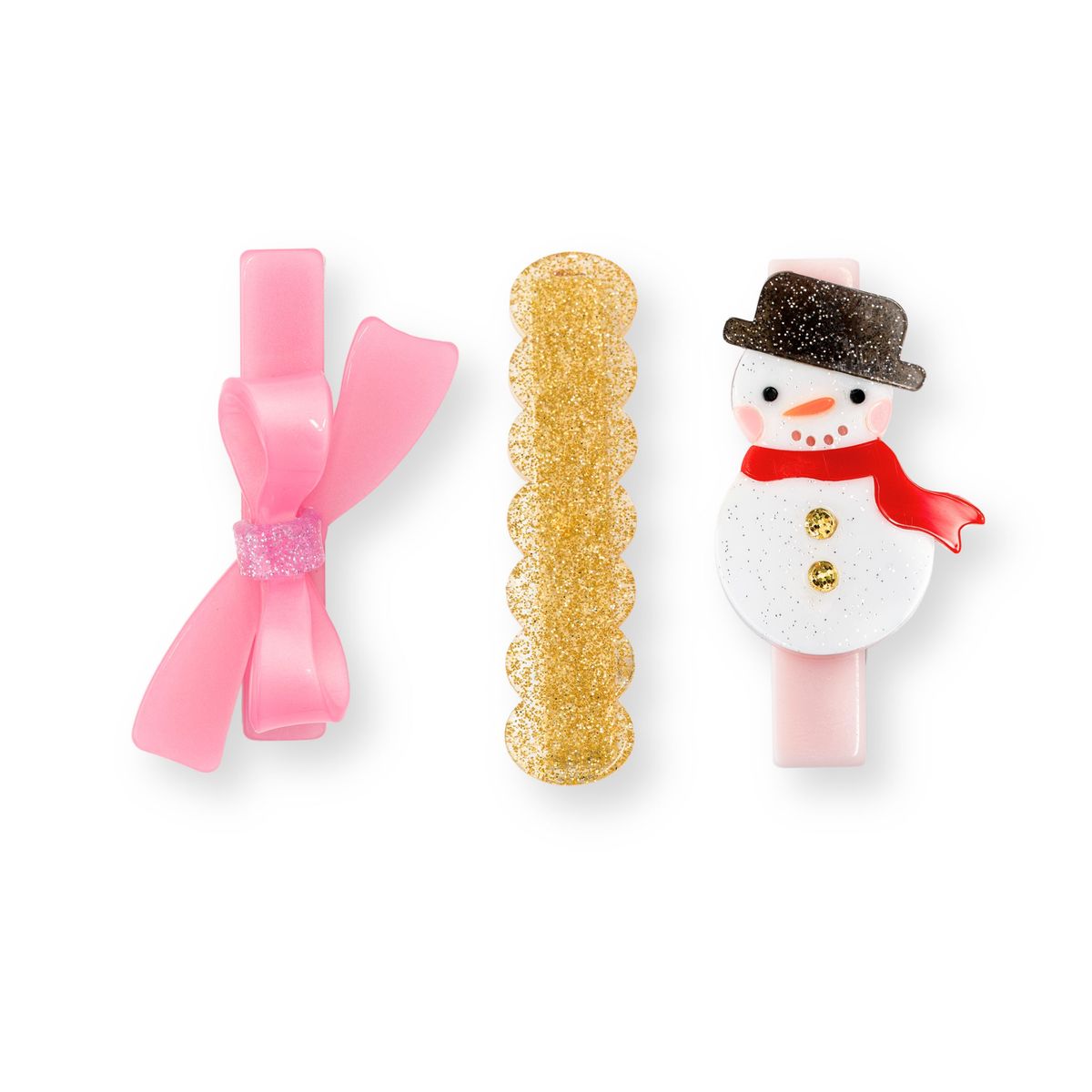 LR-Snowman Pink Bow Hair Clips Set _AC241AS-035-3J