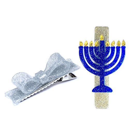 LR-HOL- Menorah Blue/ Silver Glitter Alligator Clips _AC241HAN-10F