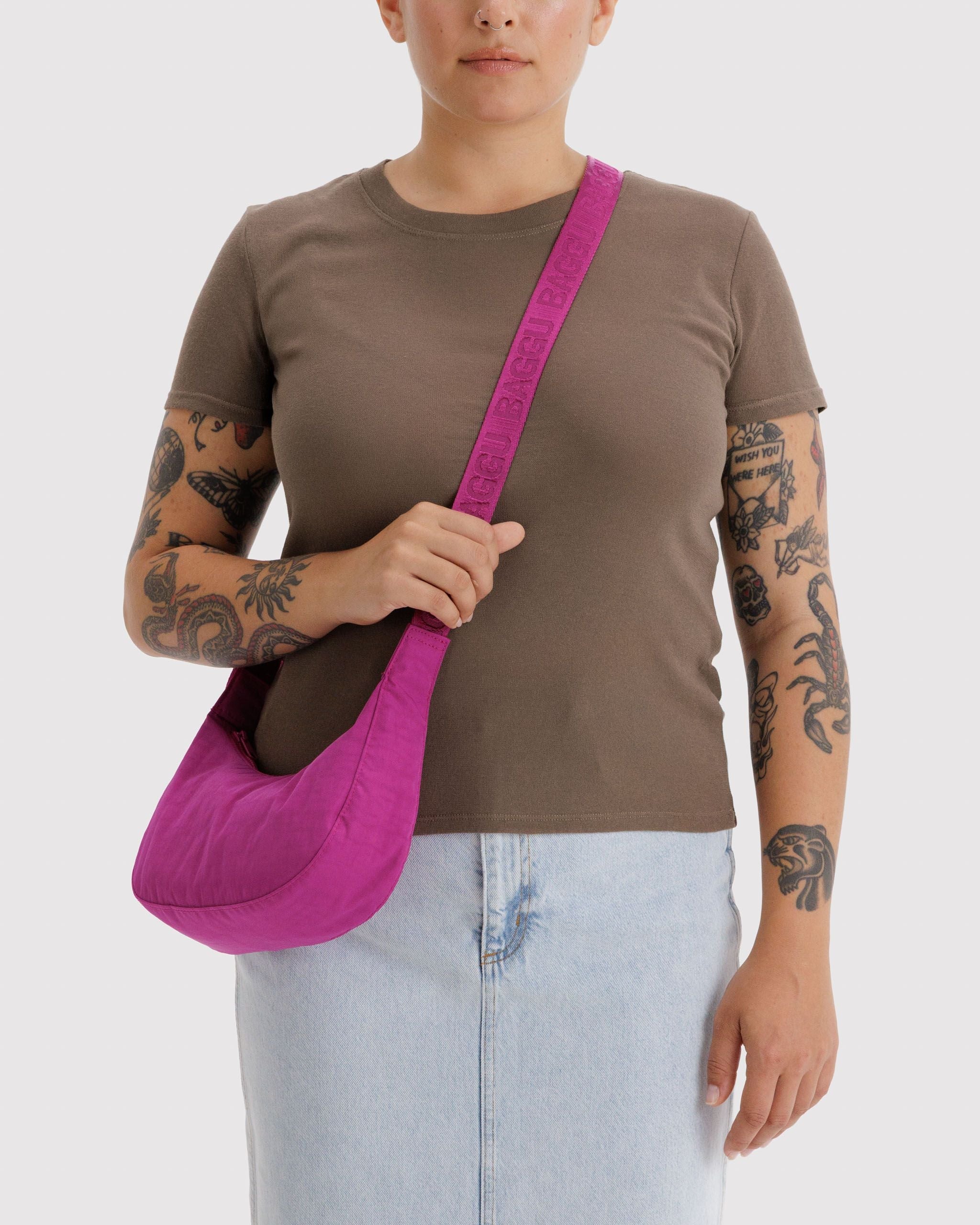 Baggu Small Nylon Fuchsia Crescent Bag