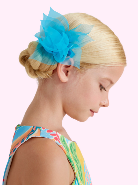 Abel & Lula Organza Flower Bow Clip _Blue 5435-082