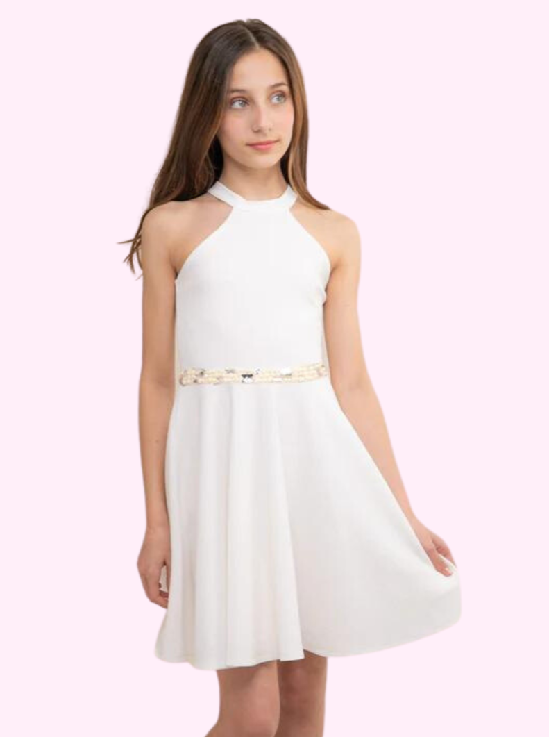 UDT Texture Halter Dress _White R3328KL-781