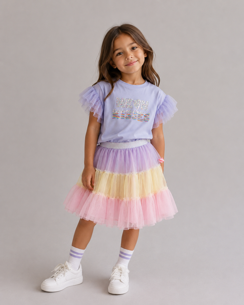 Billie Blush Girls T-Shirt with Mesh Sleeves_ U21929