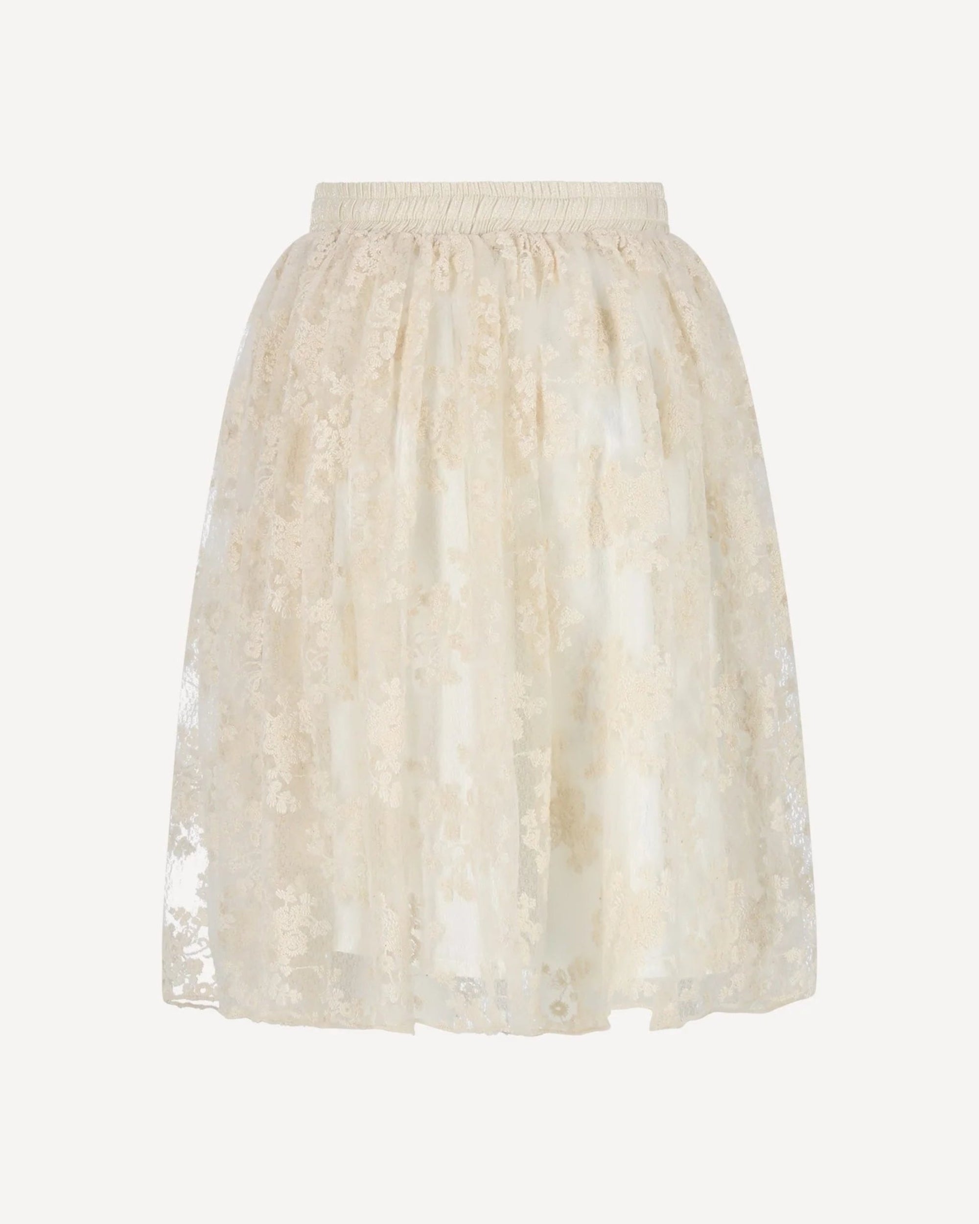 Beige lace skirt on a white background