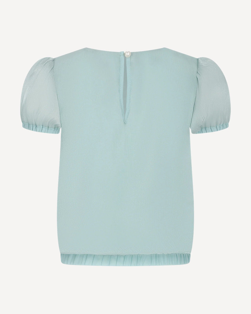 Light blue top with puff sleeves on a white background