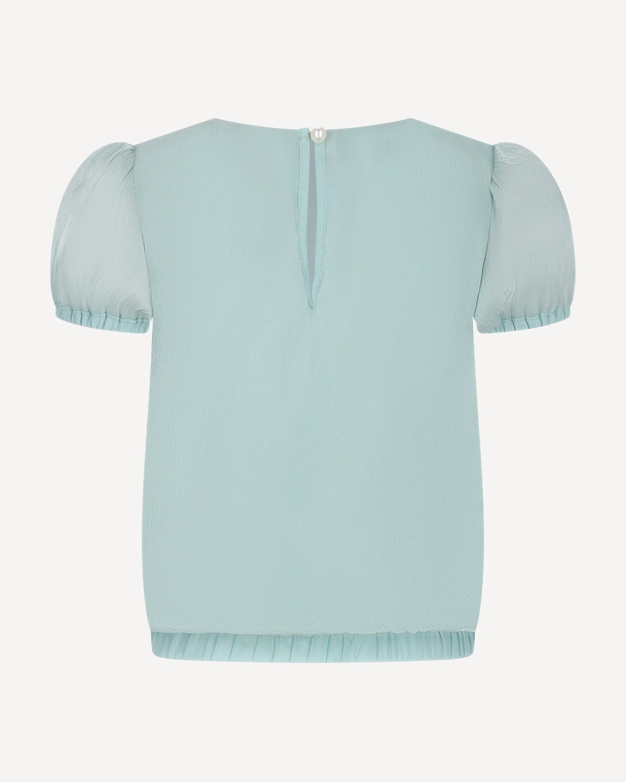 Light blue top with puff sleeves on a white background