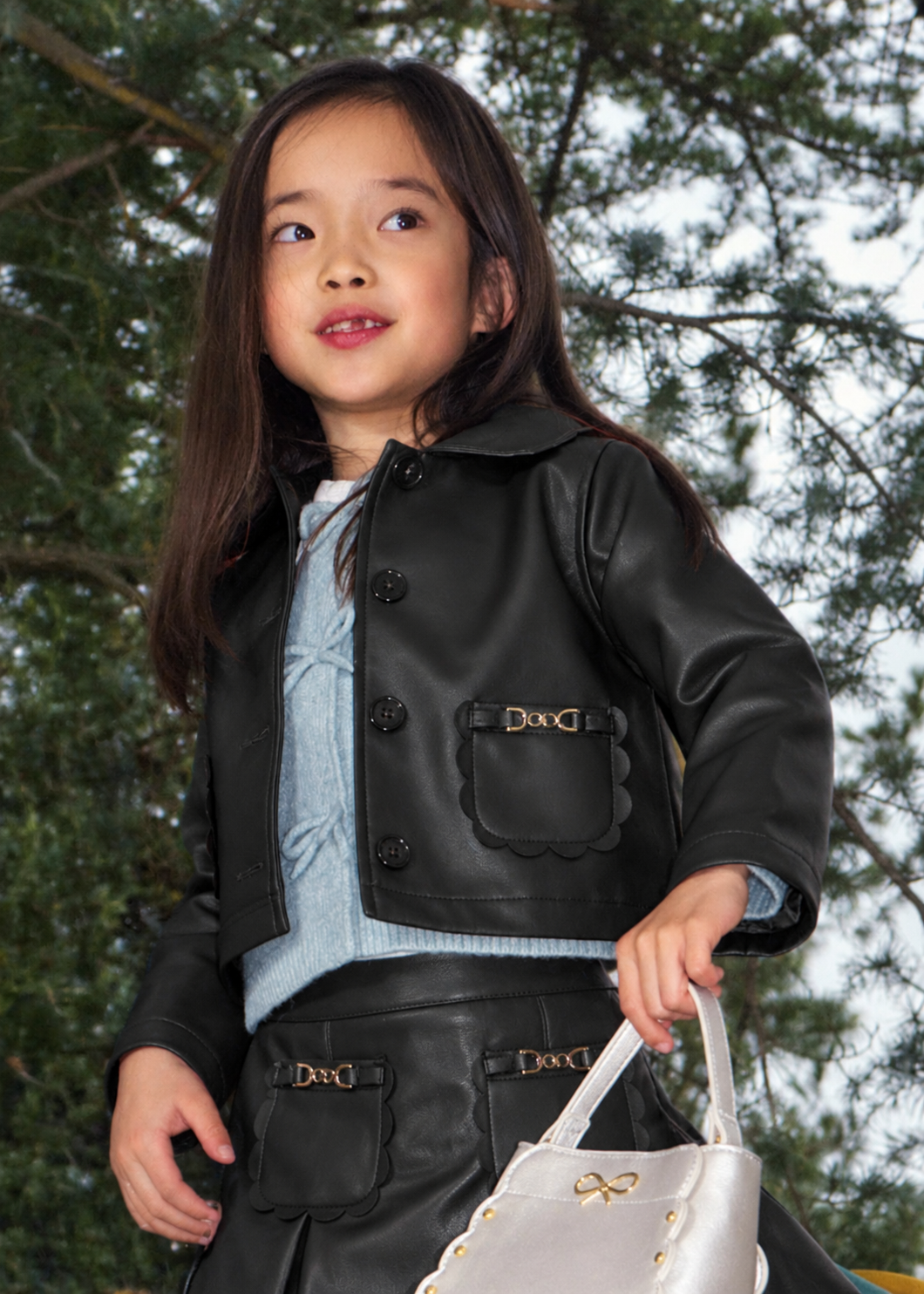 Mayoral Girls Faux Leather Jacket & Skirt Set