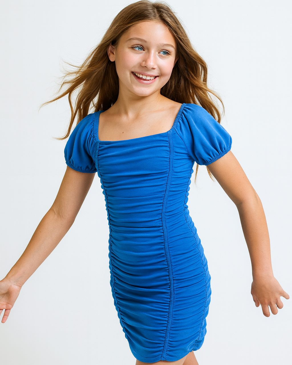 Cheryl Kids Amelia Ruched Body & Cap Sleeve Party Dresses