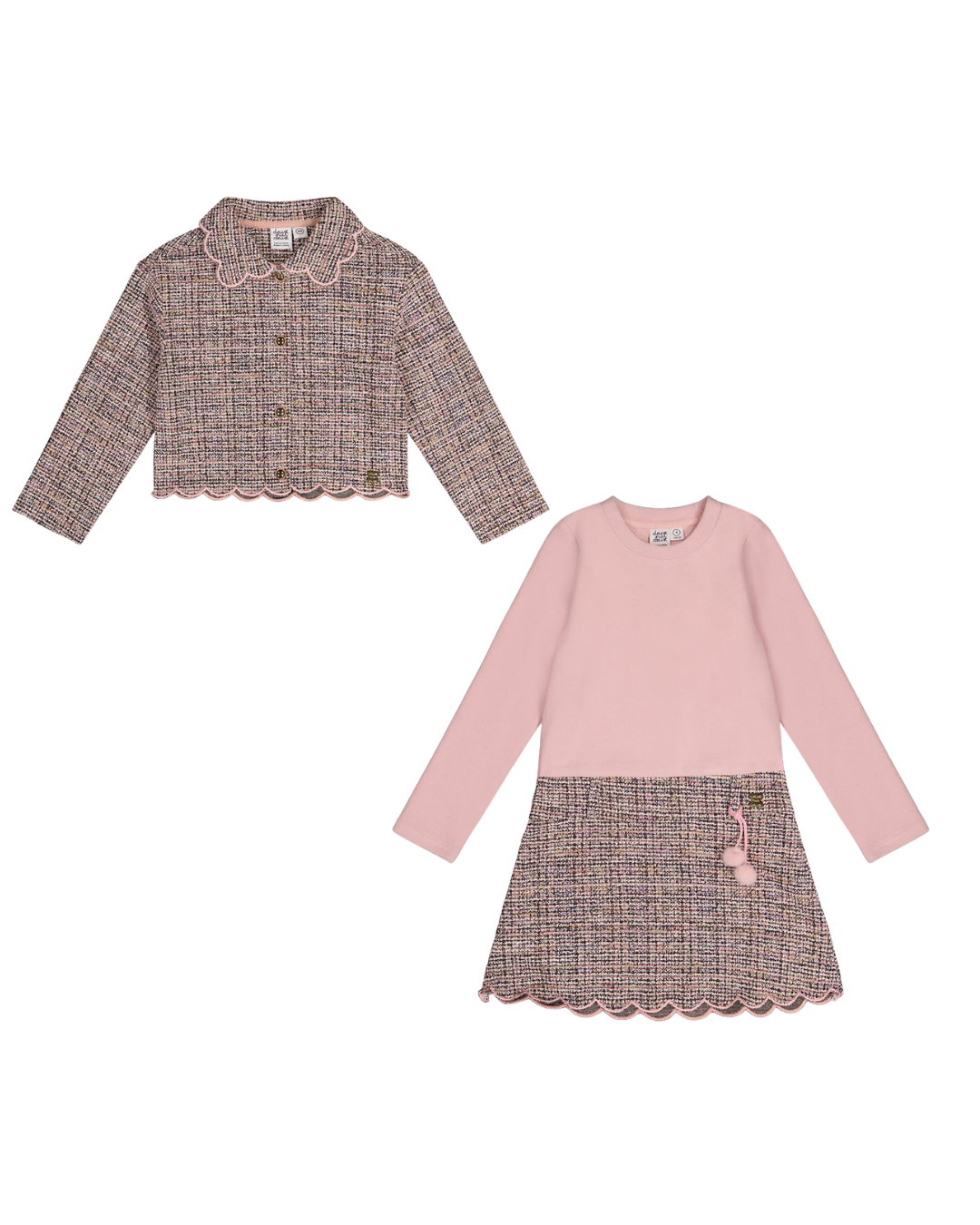 Deux Par Deux Girls Tweed Jacket & Two-Tone Dress Set