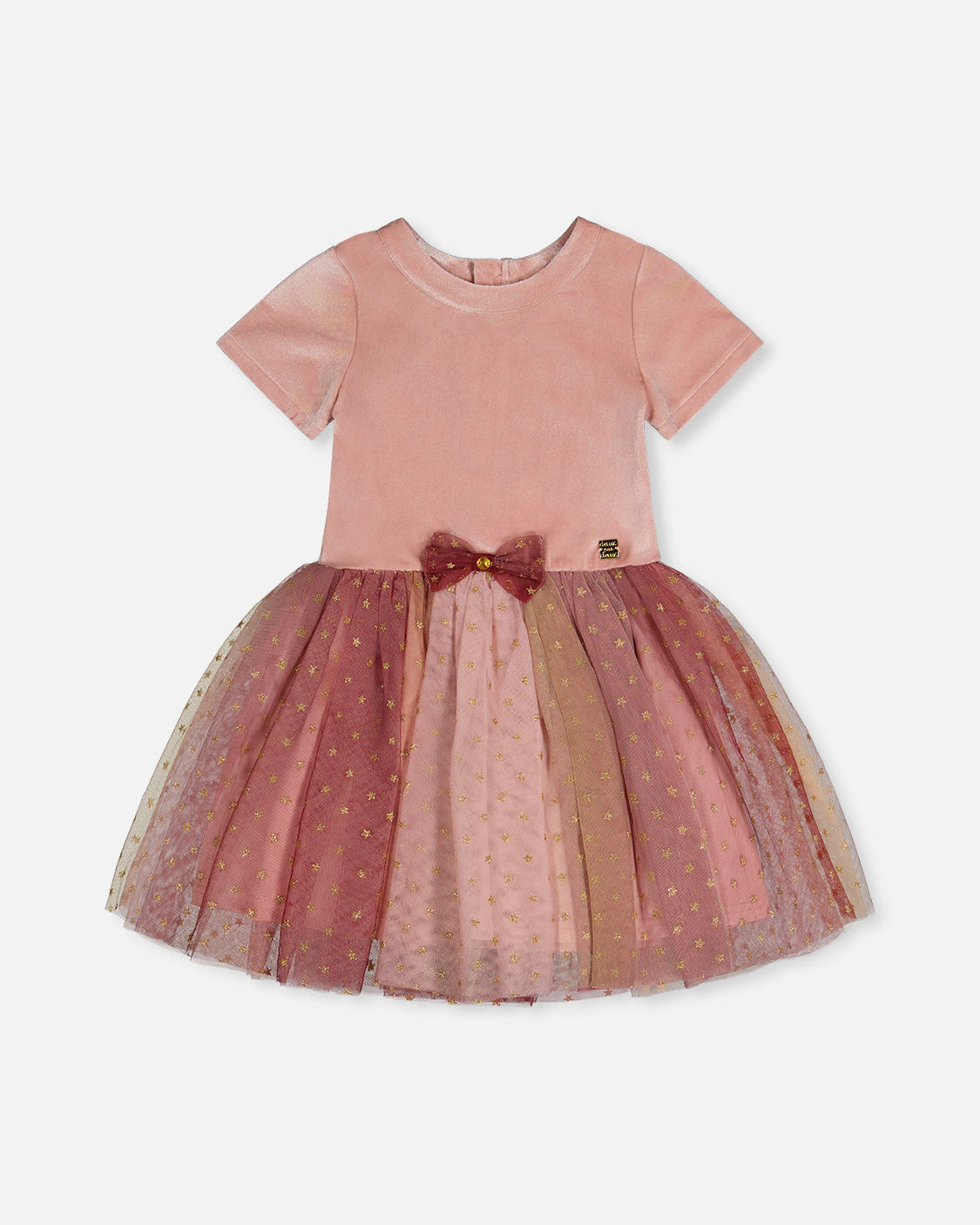 Deux Par Deux Girls Two Tone Velvet & Mesh Dress