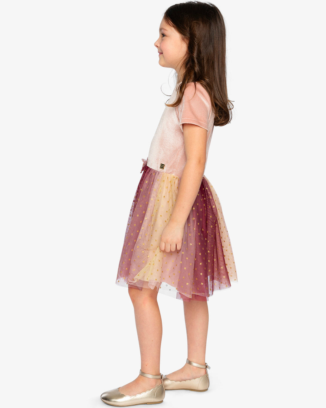 Deux Par Deux Girls Two Tone Velvet & Mesh Dress