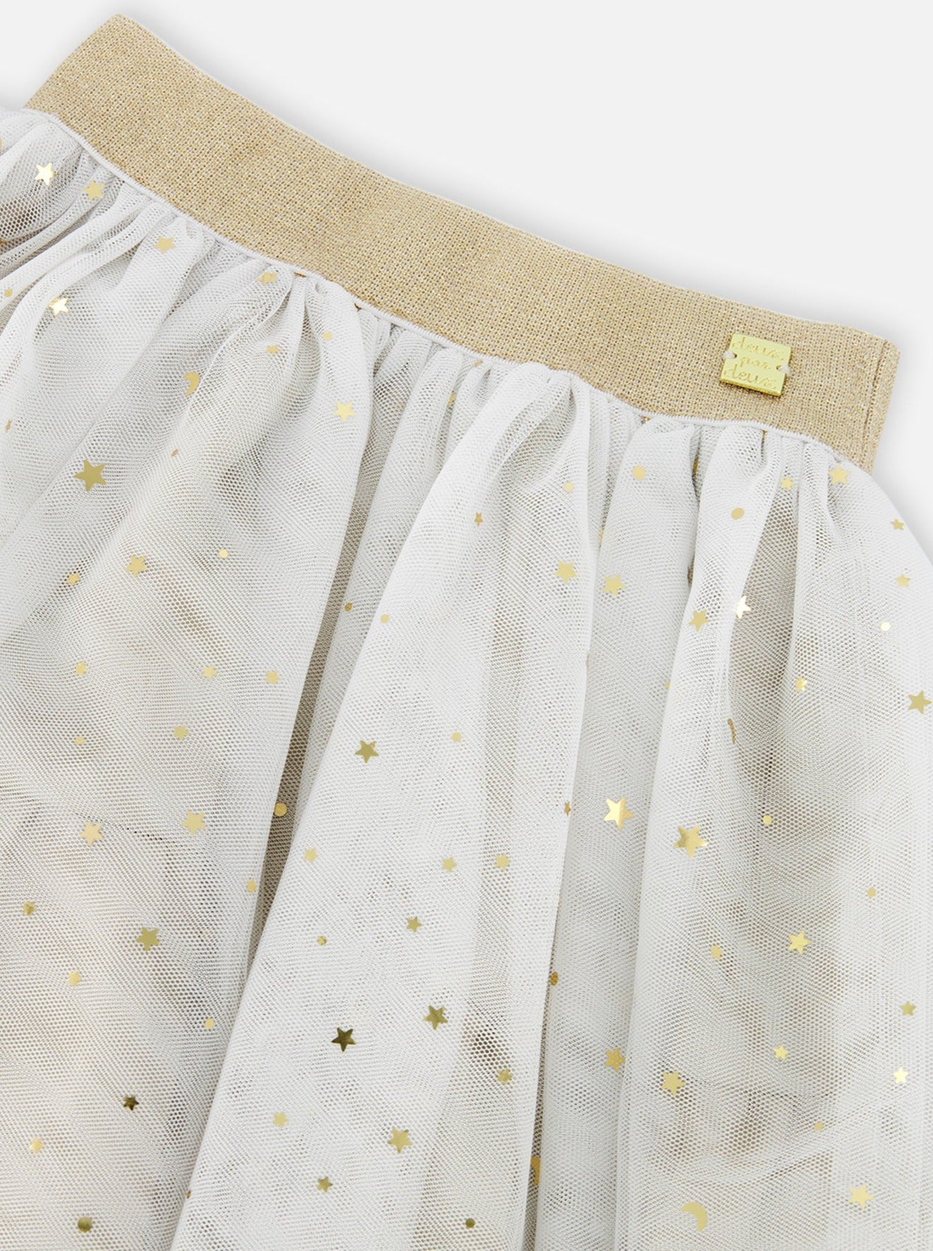 Deux Par Deux Off White Glitter Tulle Skirt _F20NG80-101B