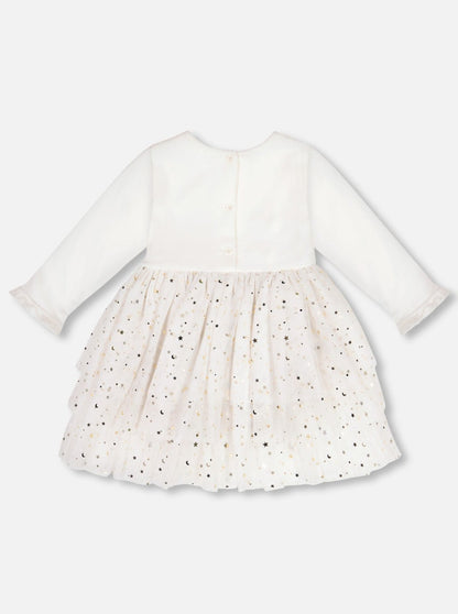 Deux Par Deux Baby Off White Long Sleeve Glitter Tulle Dress _F20NG90-101B