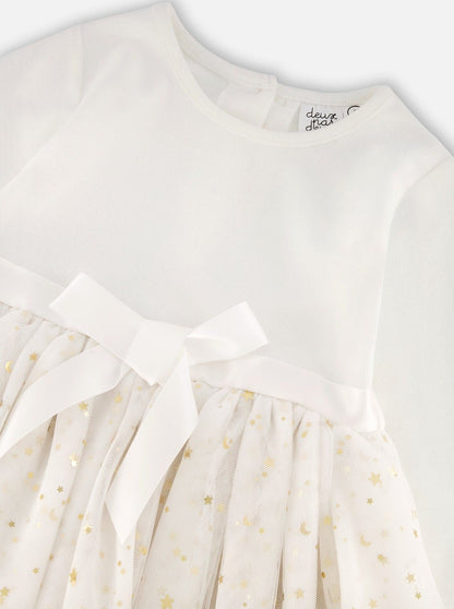 Deux Par Deux Baby Off White Long Sleeve Glitter Tulle Dress _F20NG90-101B