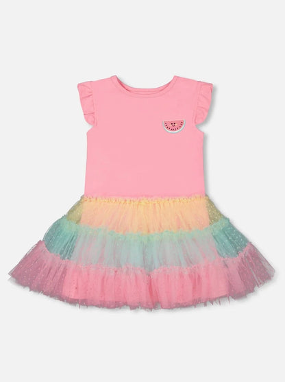 Deux Par Deux Pink Short Sleeve Dress w/ Tulle Skirt_ F30E88-680