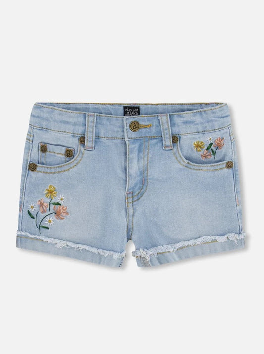 Deux Par Deux Light Blue Denim Shorts with Embroidery_ F30H26-125