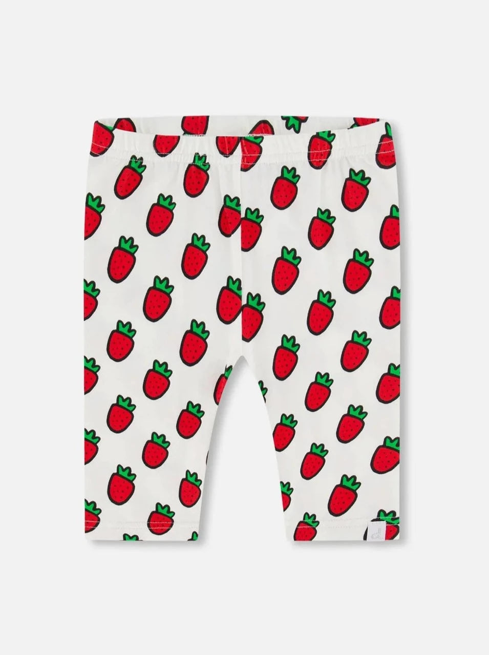 Deux Par Deux White Printed Strawberry Short Leggings_ F30K61-091