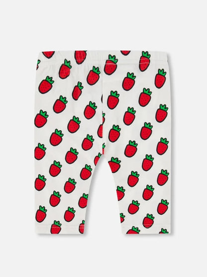Deux Par Deux White Printed Strawberry Short Leggings_ F30K61-091