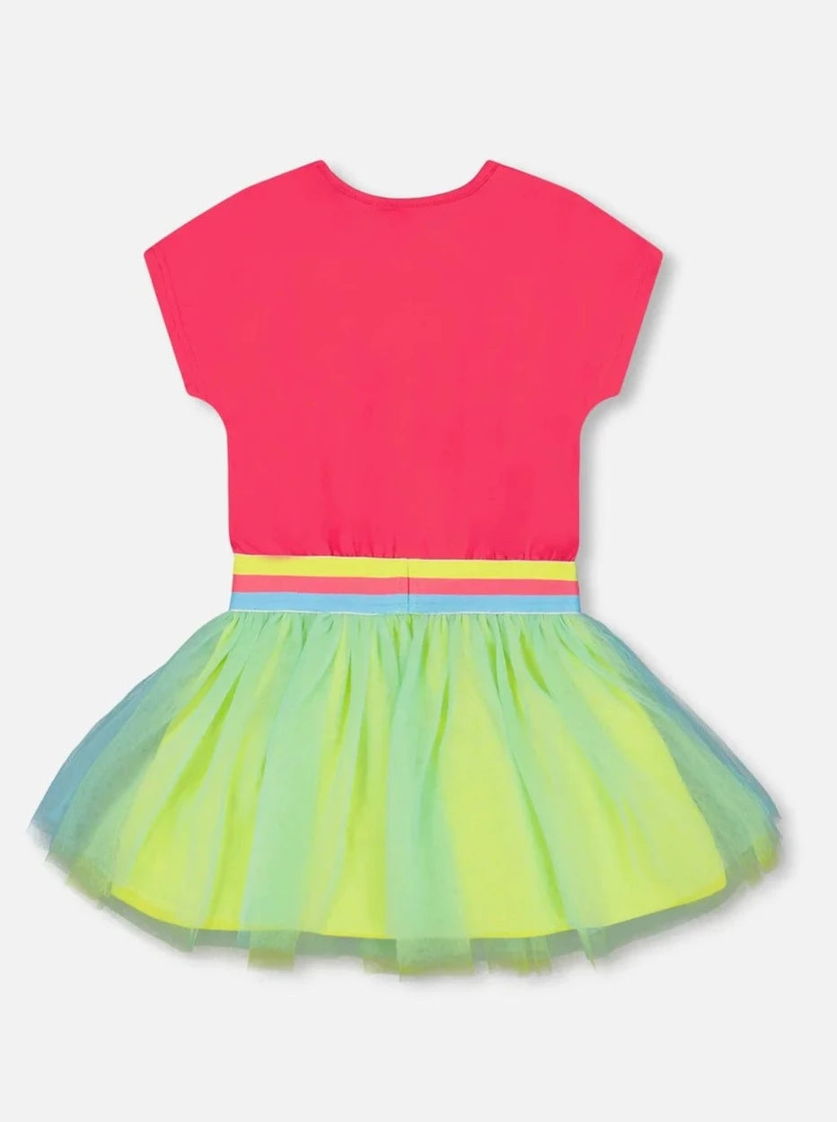 Deux Par Deux Pink Bi-Material Dress w/ Mesh Skirt_ F30L92-652