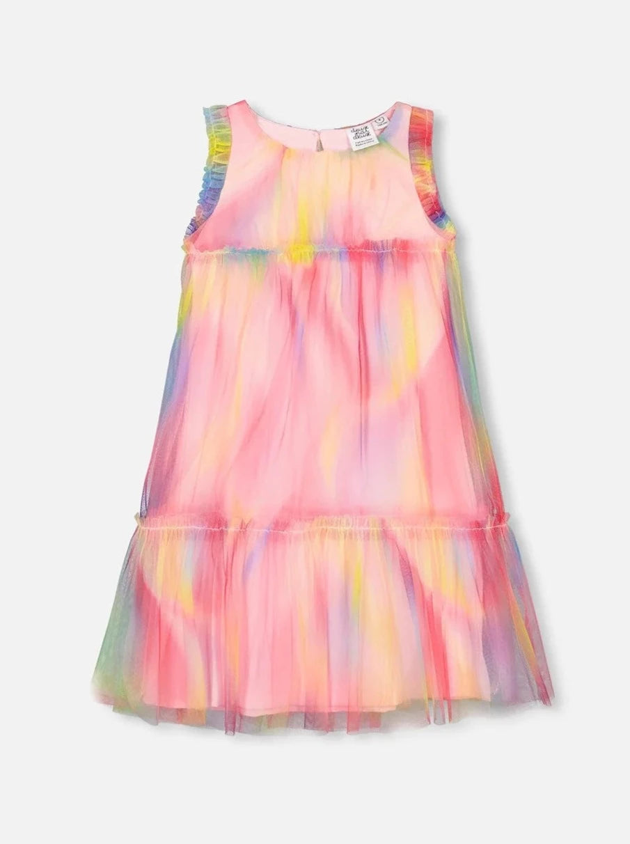 Deux Par Deux Rainbow Swirl Sleeveless Frills Mesh Dress_ F30O97-000