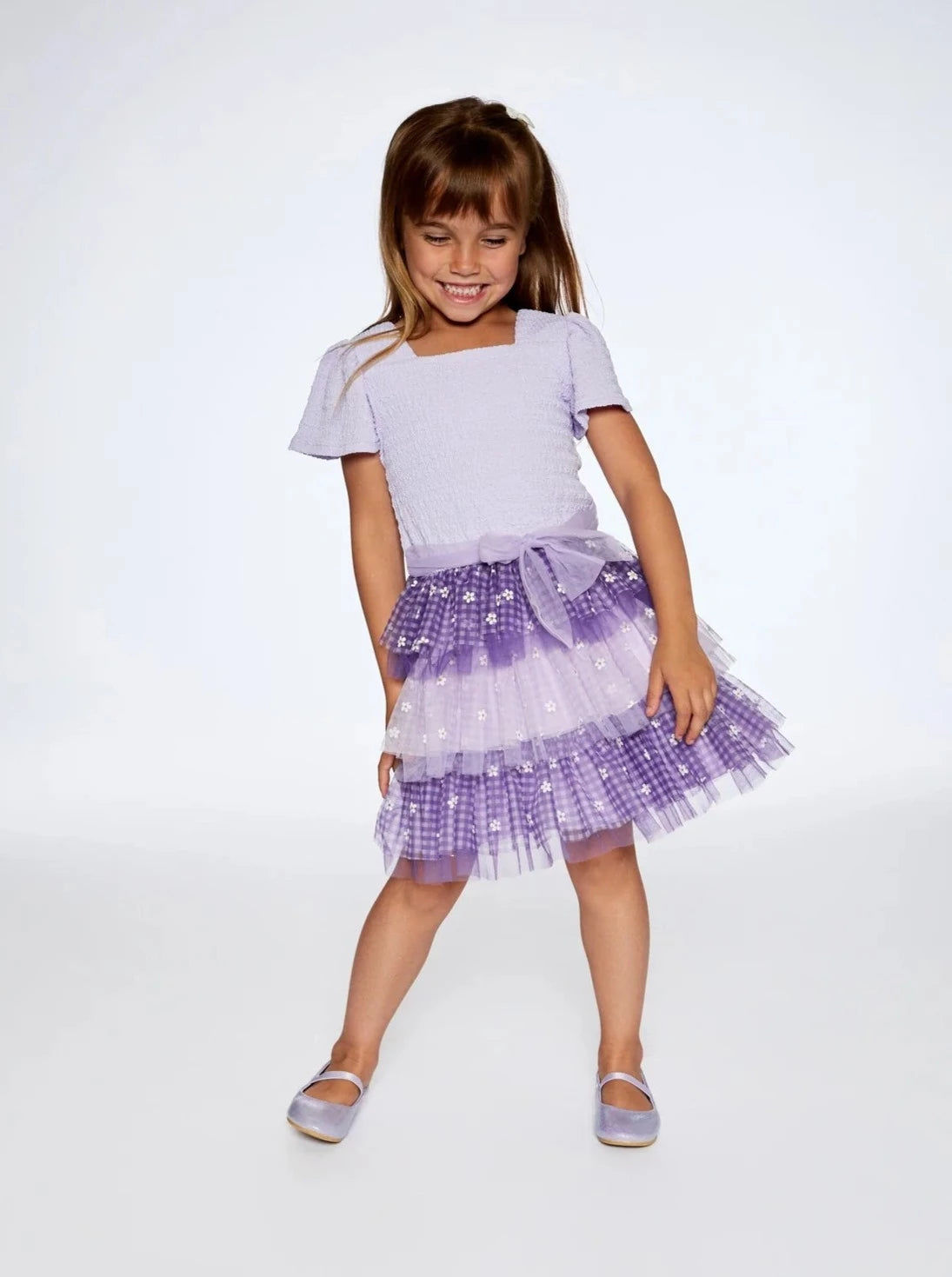 Deux Par Deux Lavender Textured Knit Dress w/ Mesh Skirt_ F30O99-518