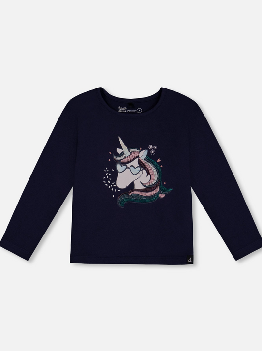 Girls Organic Jersey T-Shirt With Unicorn Print