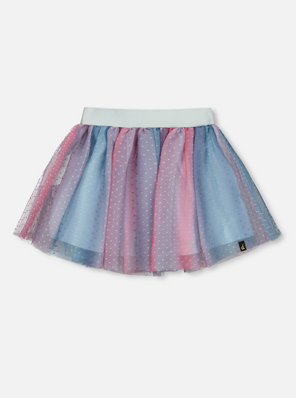 Girls Multicolored Striped Polka Dot Tulle Skirt