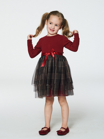 Baby Girls Long Sleeve Dress With Glittering Tulle Skirt