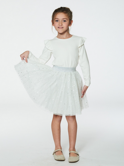 Girls Long Sleeve Dress With Glittering Tulle Skirt