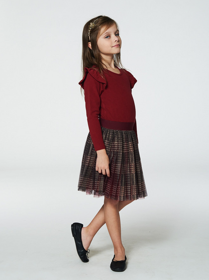 Girls Long Sleeve Dress With Glittering Tulle Skirt