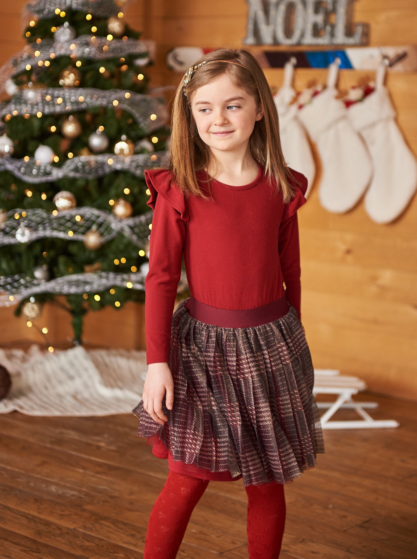 Girls Long Sleeve Dress With Glittering Tulle Skirt