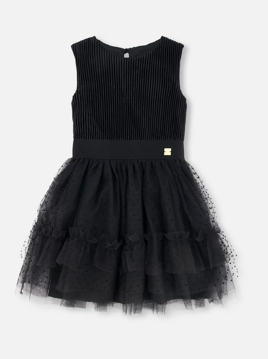 Girls Sleeveless Dress With Tulle Skirt