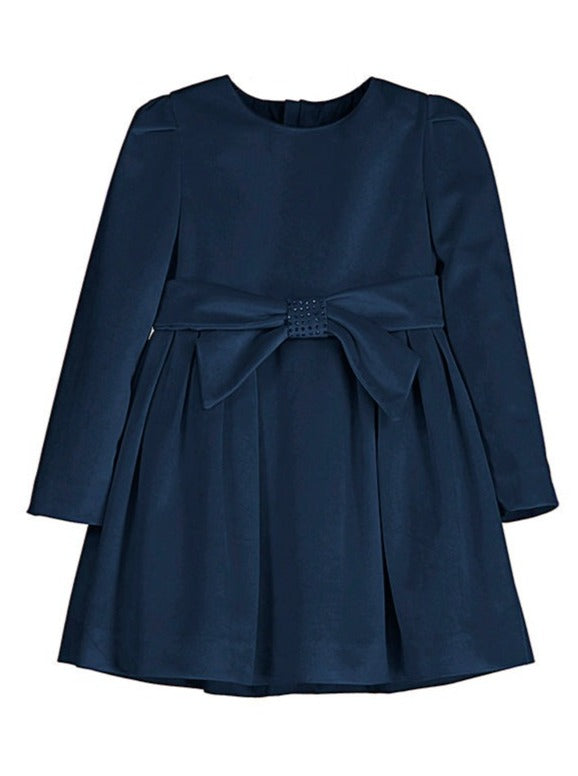 Mayoral Mini Navy Velvet Bow Detail Dress