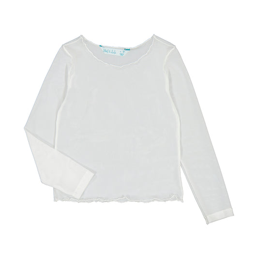 Girls Elastic Tulle Translucent Long Sleeve Shirt