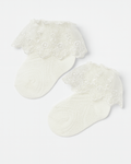Pair of white socks with lace ruffle . sizes baby to 5 yrs old