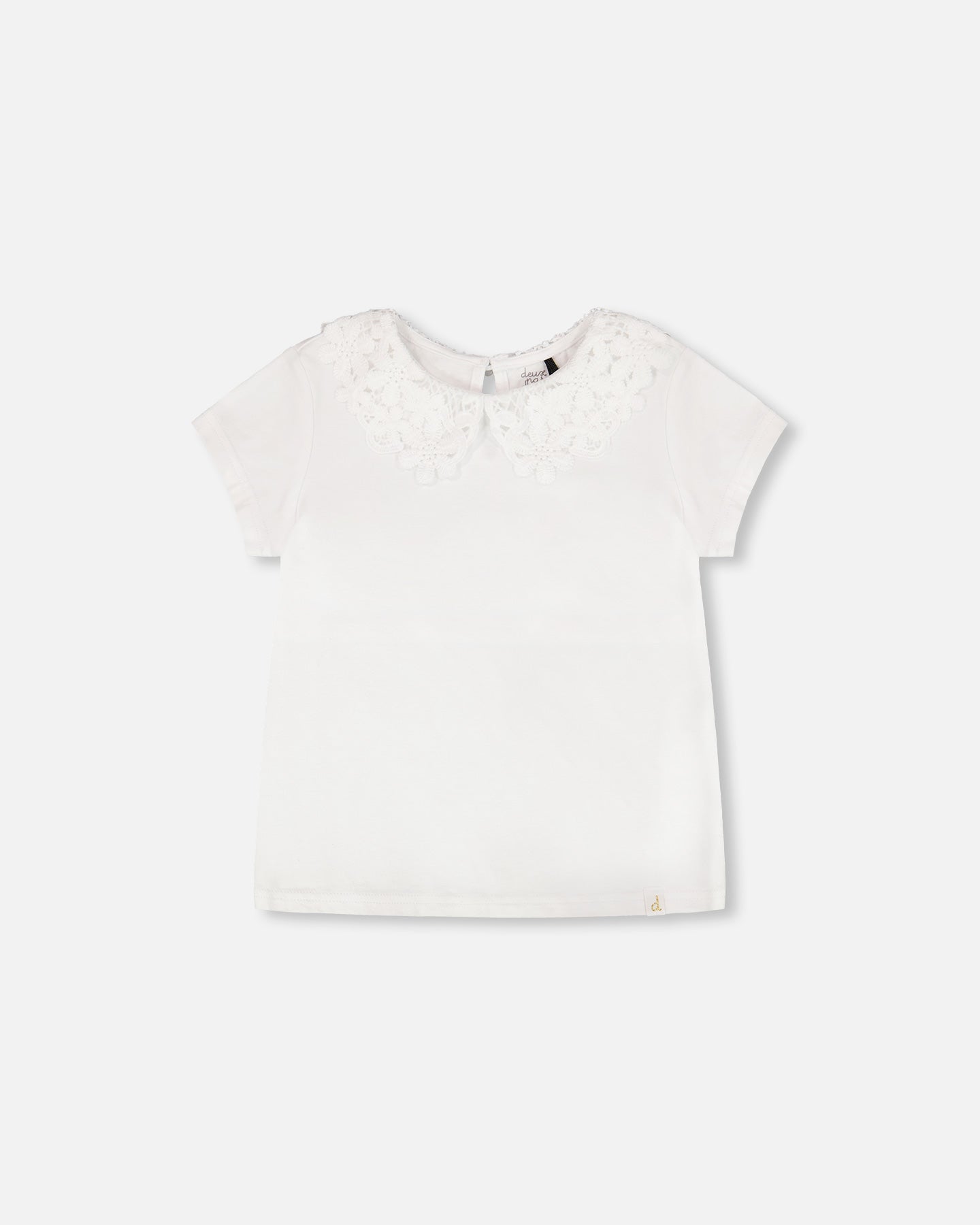 Deux Par Deux Girls T-Shirt with Crochet Collar_ H30I70