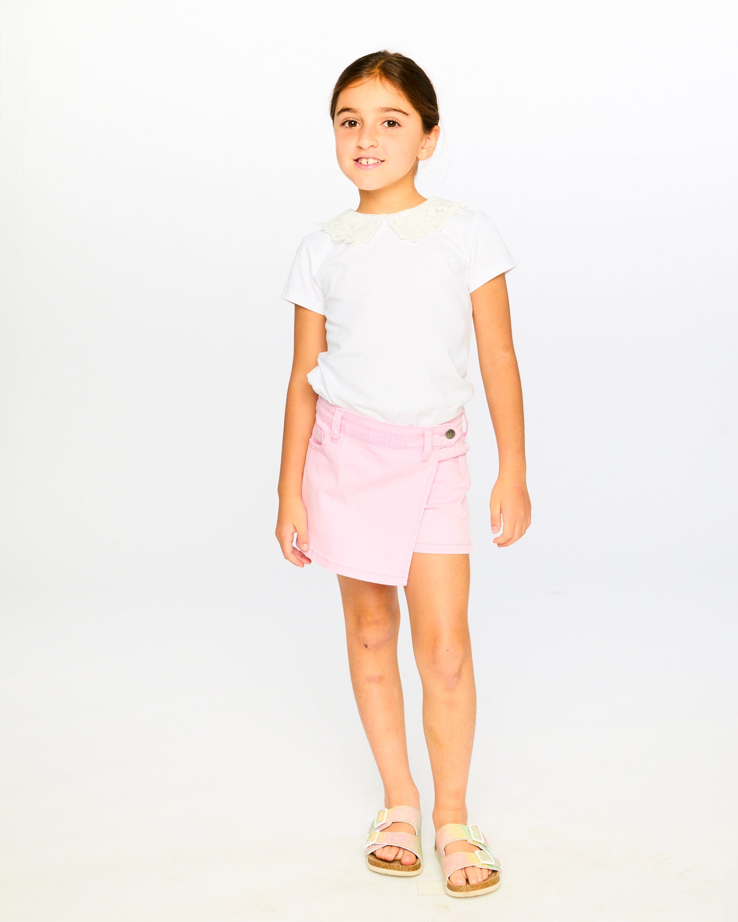 Deux Par Deux Girls T-Shirt with Crochet Collar_ H30I70