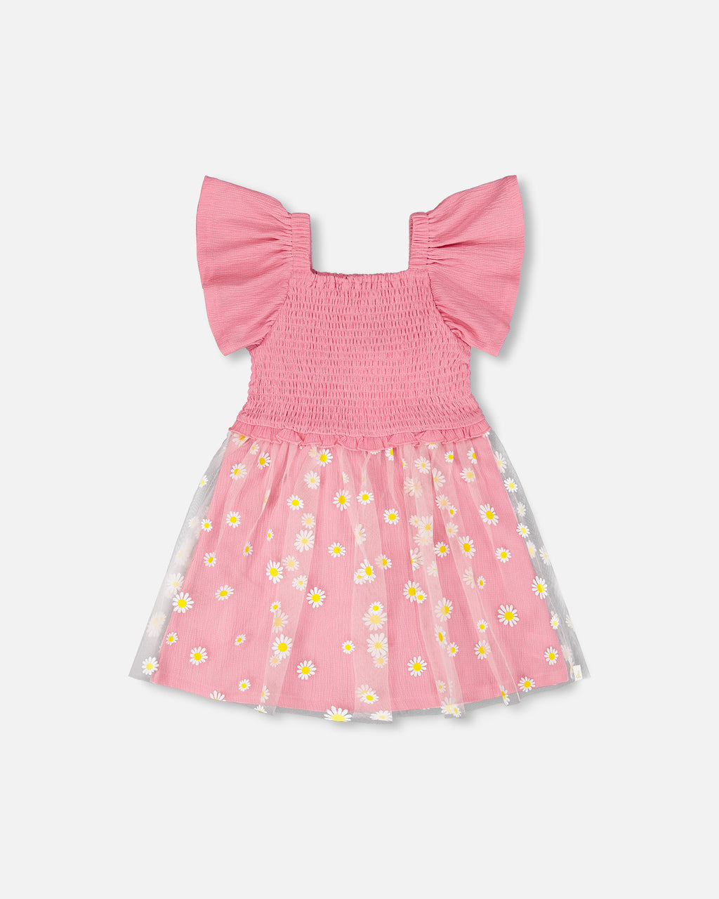 Deux Par Deux Girls Mesh Dress With Smocking_ H30I87