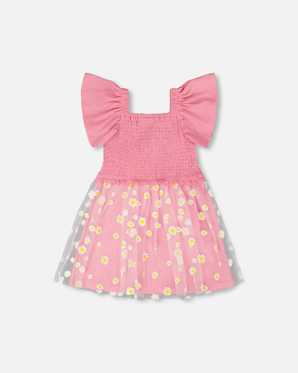 Deux Par Deux Girls Mesh Dress With Smocking_ H30I87