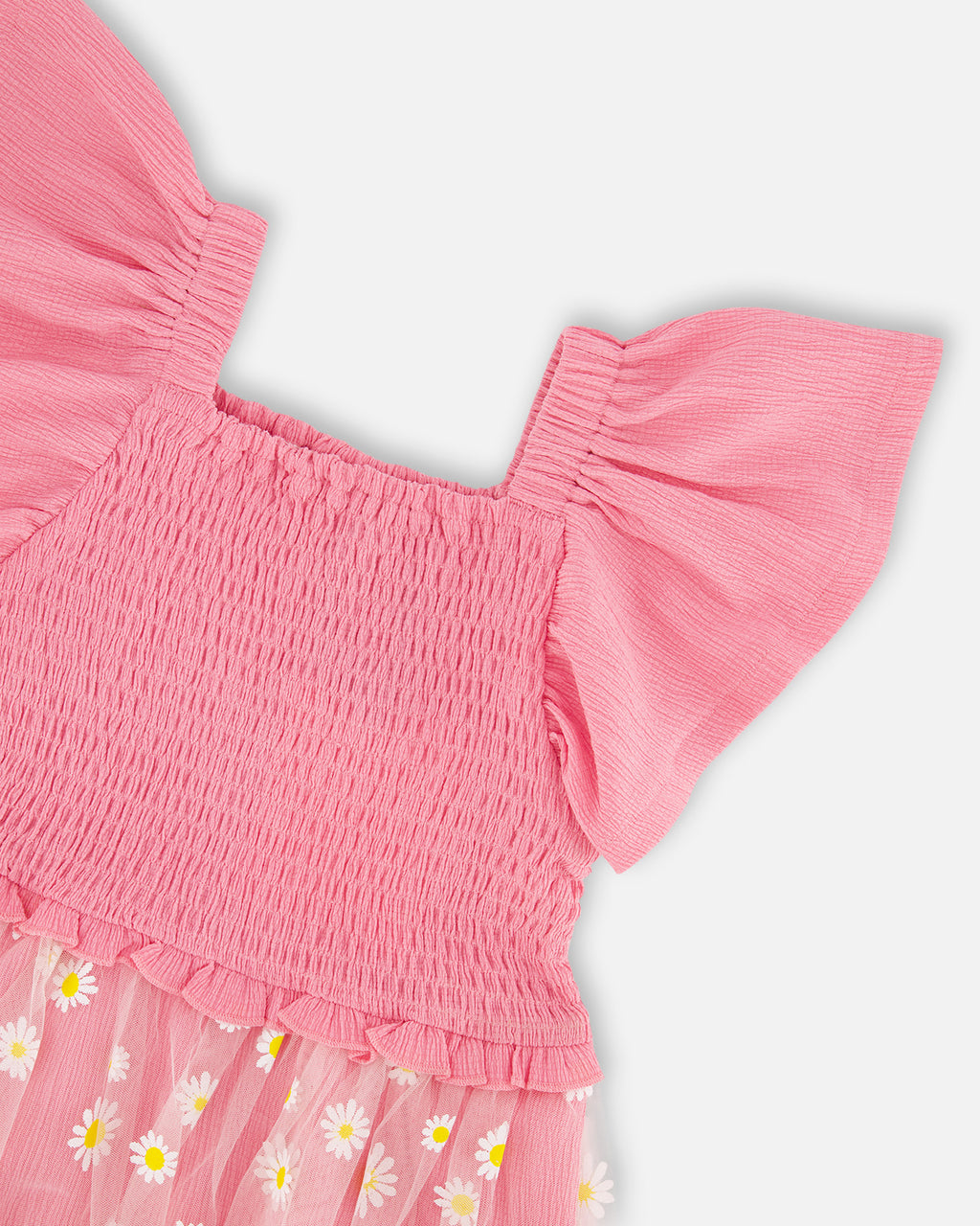 Deux Par Deux Girls Mesh Dress With Smocking_ H30I87