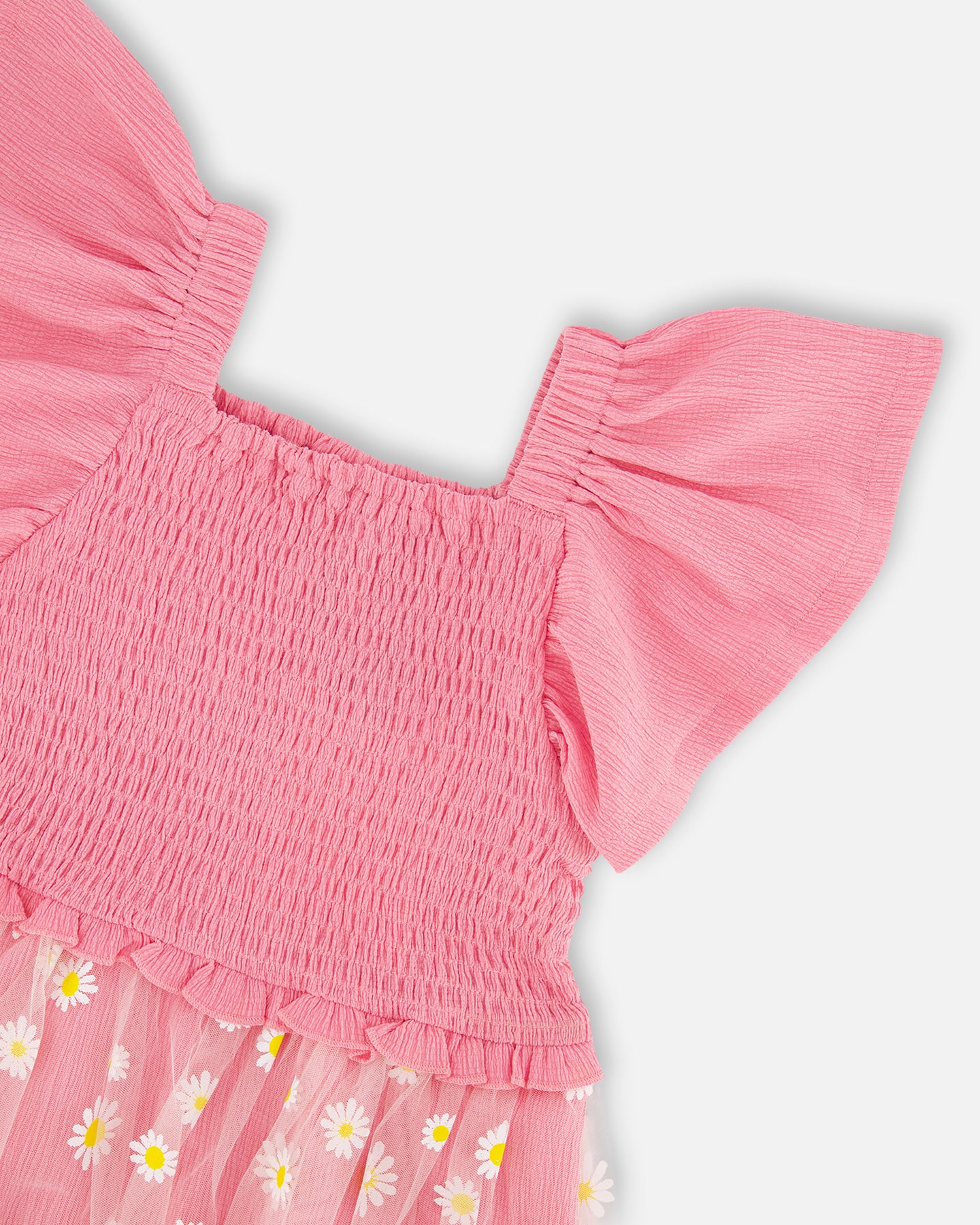 Deux Par Deux Girls Mesh Dress With Smocking_ H30I87