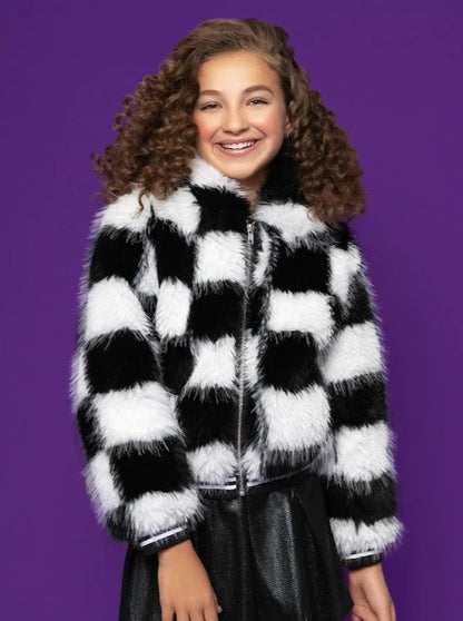 MIA Black & White Checkered Fur Jacket _668-3110