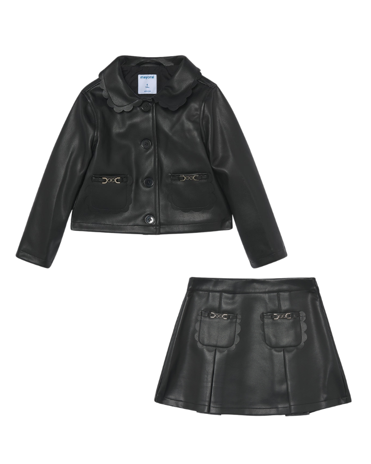 Mayoral Girls Faux Leather Jacket & Skirt Set